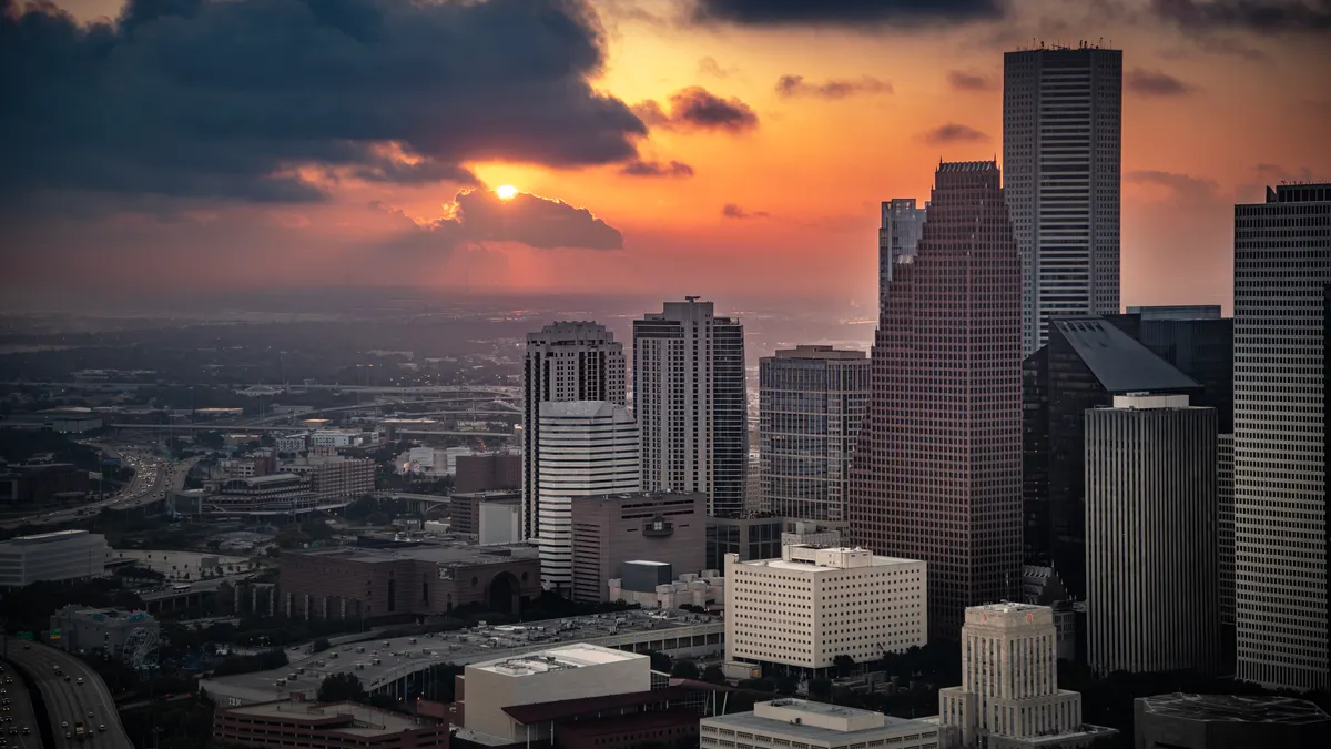 An aerial view of Houston, where a number of apartment loans have entered servicing. Getty Images